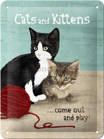 Plechová ceduľa: Cats and Kittens - 20x15 cm