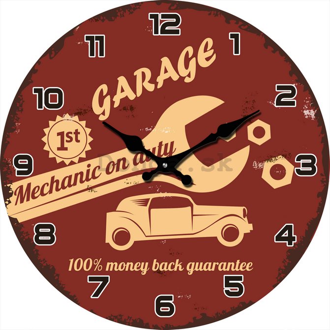 Nástenné sklenené hodiny - Garage (mechanic on duty)