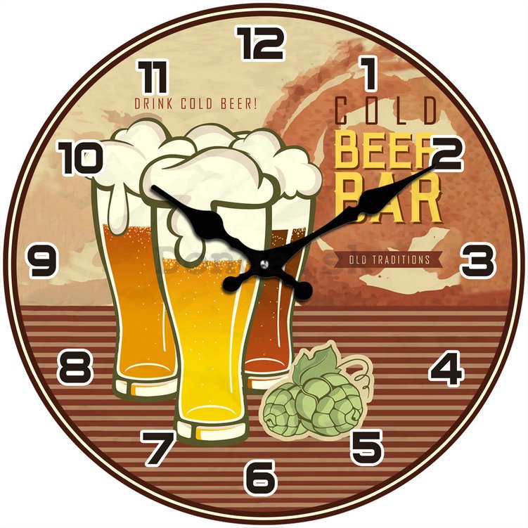 Nástenné sklenené hodiny - Cold Beer Bar