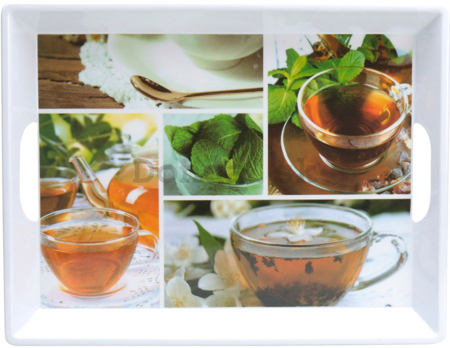 Retro podnos - Čaj (sklenené hrnčeky)