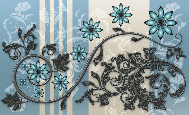 Fototapeta: Kvetinové ornamenty (modré) - 254x368 cm