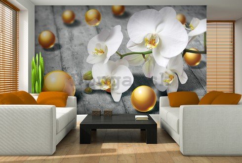 Fototapeta: Orchidea a žlté guličky - 254x368 cm