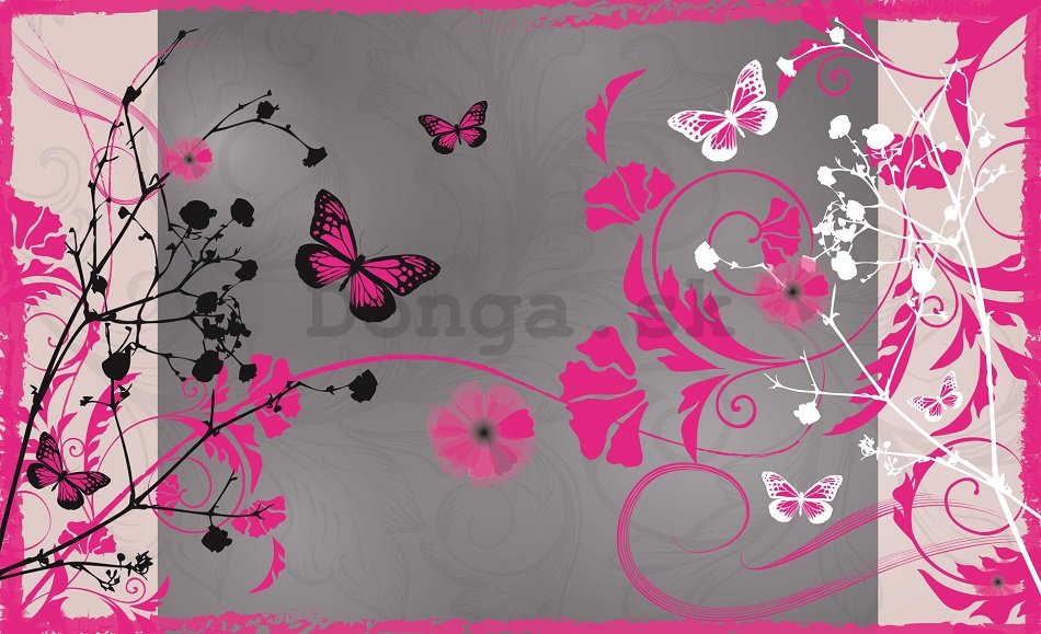 Fototapeta: Abstraktné kvety a motýle - 254x368 cm