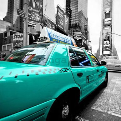 Obraz na skle - Zelený taxík