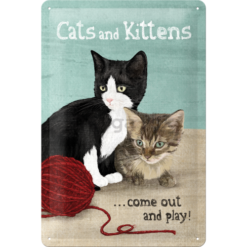 Plechová ceduľa: Cats and Kittens - 30x20 cm