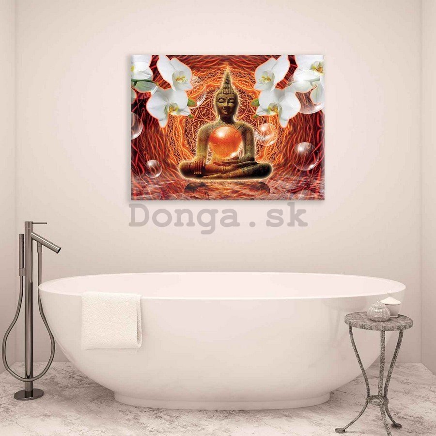 Obraz na plátne: Budha a biele orchidey (2) - 75x100 cm