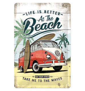 Plechová ceduľa: VW Life is Better at the Beach - 30x20 cm