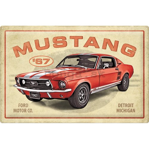 Plechová ceduľa: Ford Mustang GT 1967 Red - 60x40 cm
