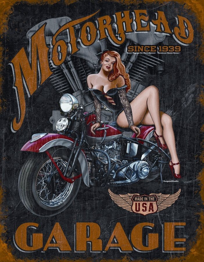 Plechová ceduľa - Motorhead Garage