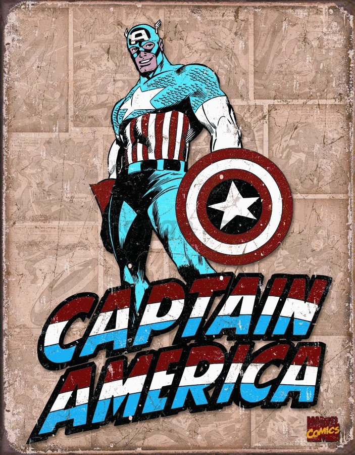 Plechová ceduľa – Captain America Retro Panels