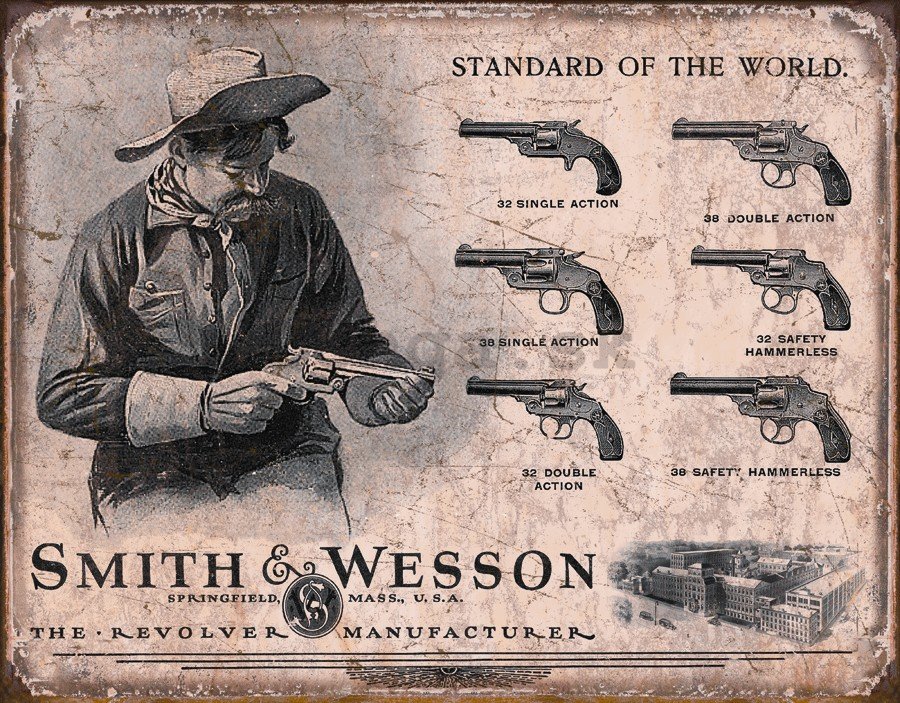 Plechová ceduľa - Smith & Wesson (Revolver Manufacturer)