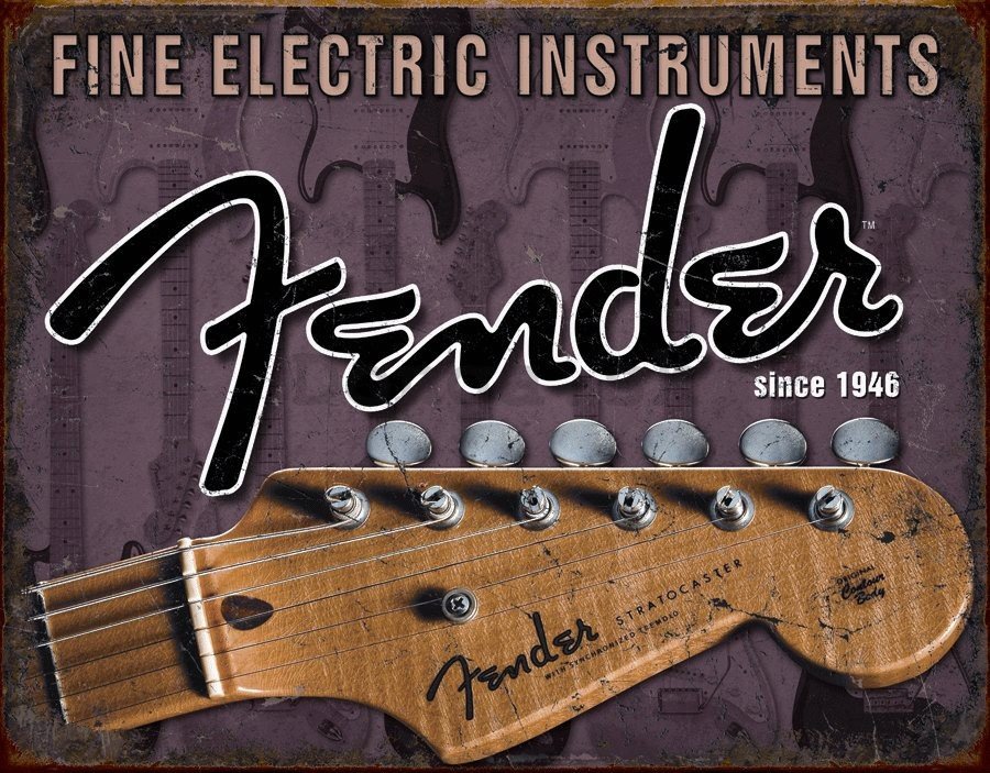 Plechová ceduľa - Fender (Fine Electric Instruments)