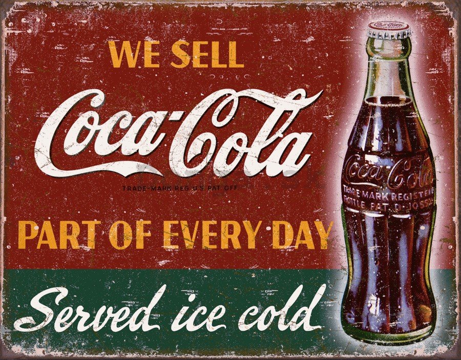 Plechová ceduľa - Coca Cola (Served ice cold)