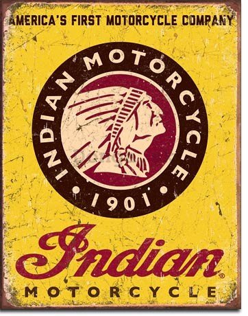 Plechová ceduľa - Indian Motorcycle (Žlté Logo)