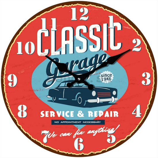 Nástenné sklenené hodiny - Classic Garage
