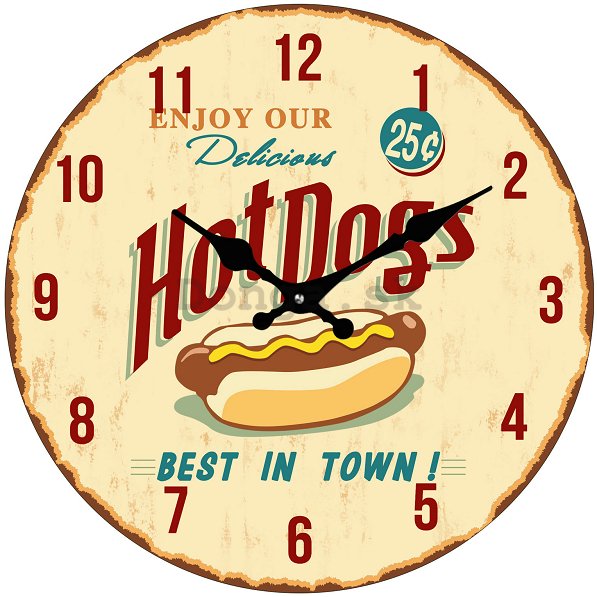 Nástenné sklenené hodiny - Hot Dogs