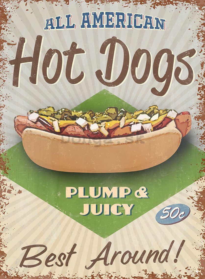 Plechová ceduľa - All american Hot Dogs