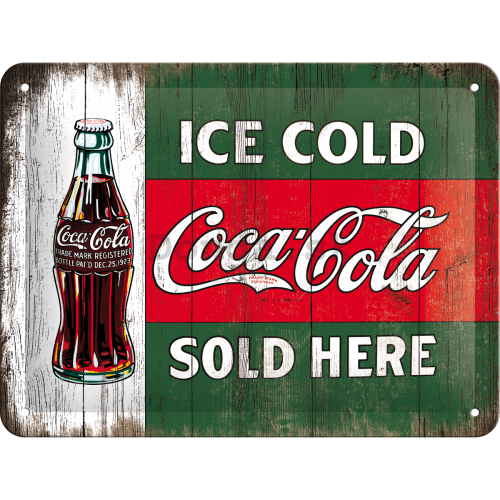 Plechová ceduľa: Coca-Cola (Sold Here) - 15x20 cm