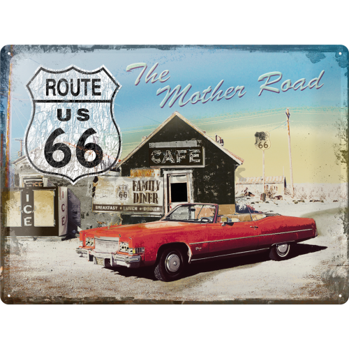 Plechová ceduľa - Route 66 (Red Car)