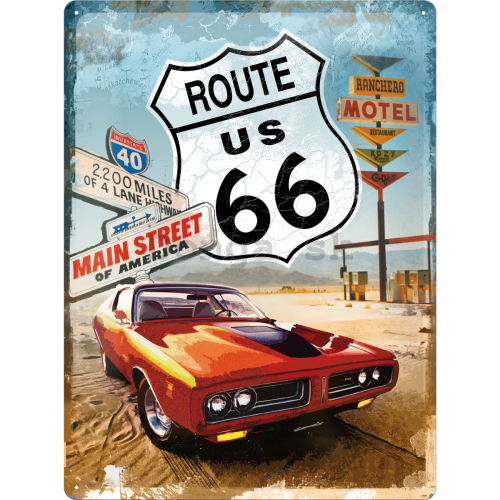 Plechová ceduľa - Route 66 (Červené Auto)
