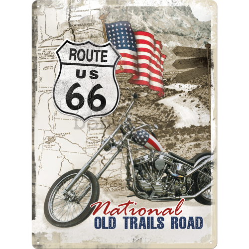 Plechová ceduľa – Route 66 Old Trails Road