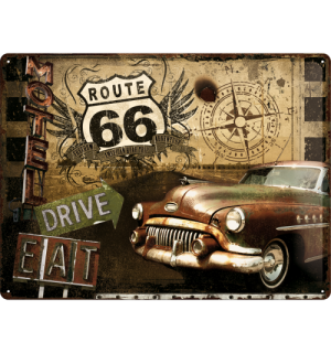 Plechová ceduľa - Route 66 (Drive, Eat)
