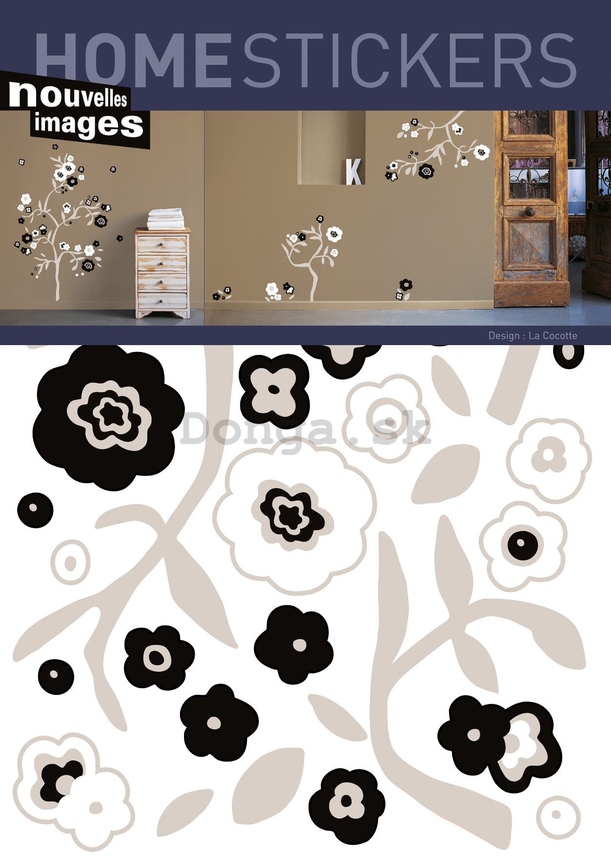Samolepka na stenu - Čiernobiele kvety
