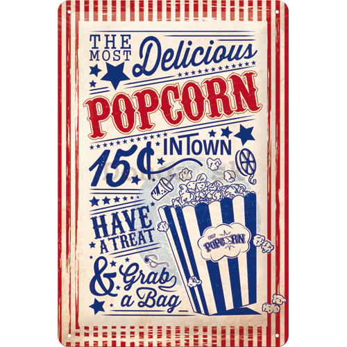 Plechová ceduľa: Popcorn - 30x20 cm
