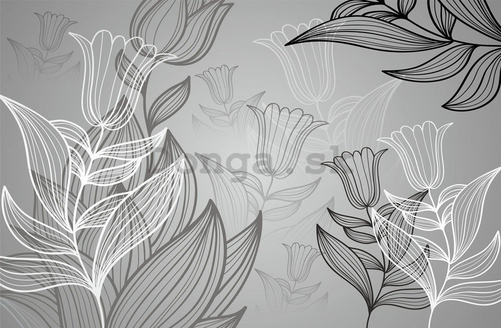 Fototapeta: Šedé Tulipány (Kreslené) - 184x254 cm