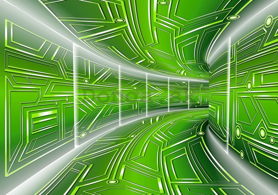 Fototapeta: 3D Sci-fi tunel (zelený) - 254x368 cm