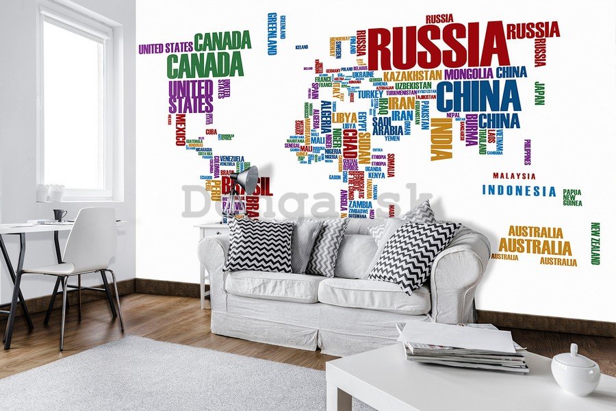 Fototapeta: Mapa sveta (názvy štátov) - 184x254 cm