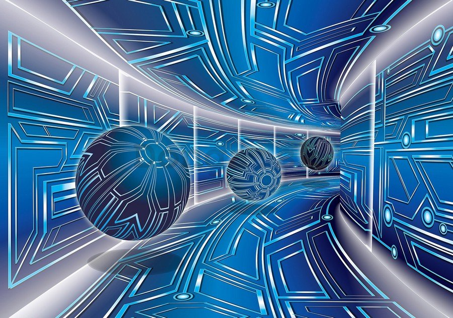Fototapeta: 3D Sci-fi tunel (modrý) - 184x254 cm
