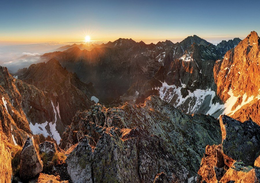 Fototapeta: Západ slnka na horách - 184x254 cm