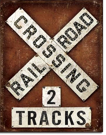 Plechová ceduľa - Railroad Crossing