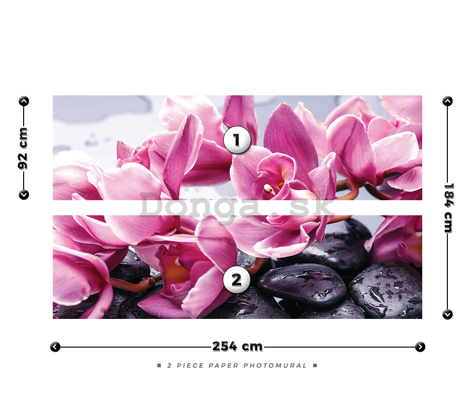 Fototapeta: Kúpeľné kamene a ružové orchidey - 184x254 cm