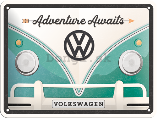 Plechová ceduľa: Volkswagen Adventure Awaits - 15x20 cm