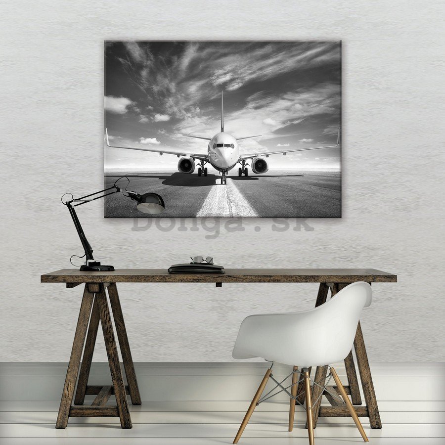 Obraz na plátne: Prúdové lietadlo (čiernobiele) - 75x100 cm