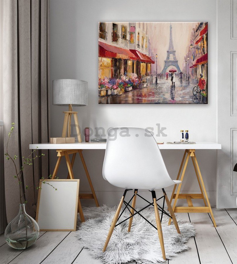 Obraz na plátne: Ulička k Eiffelovej veži (maľované) - 75x100 cm