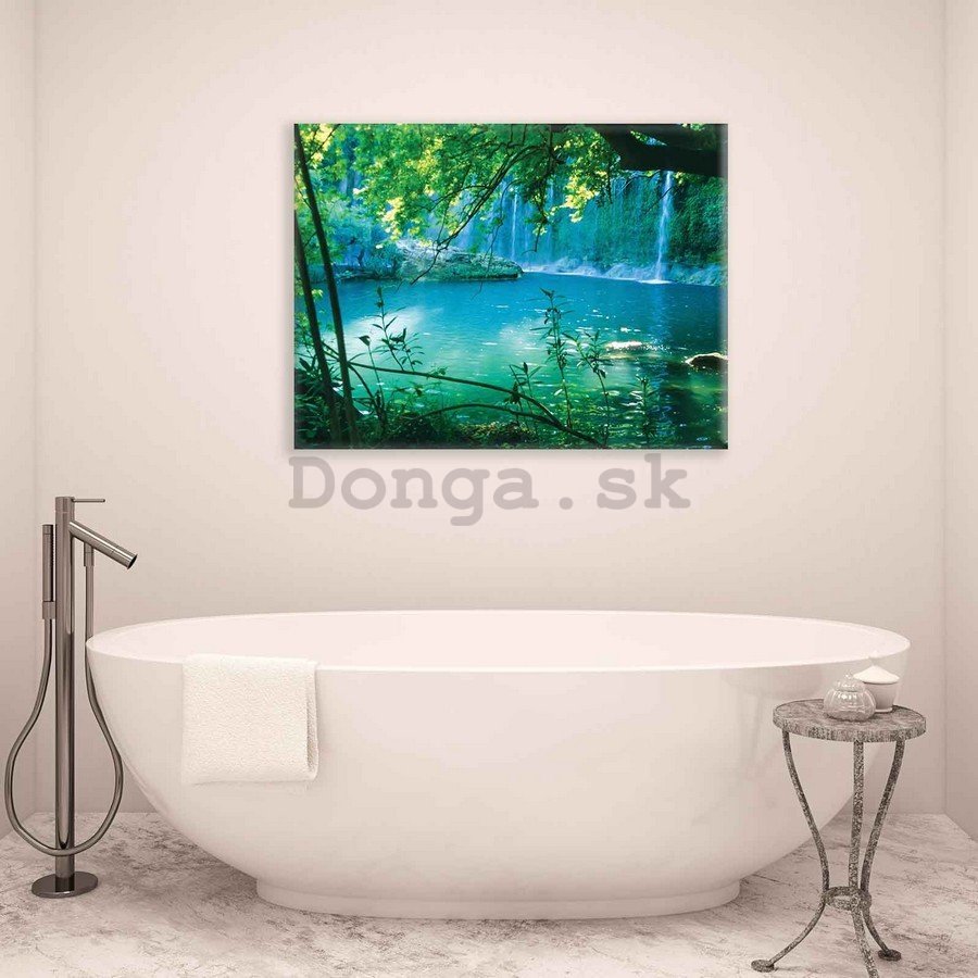 Obraz na plátne: Jazero a vodopád - 75x100 cm