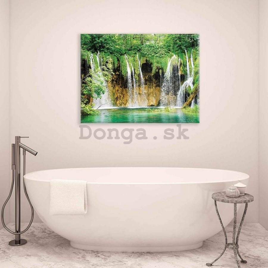 Obraz na plátne: Jazero a vodopád (2) - 75x100 cm