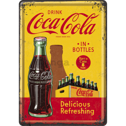 Plechová pohľadnice - Coca-Cola (In Bottles Yellow)