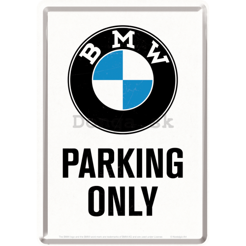 Plechová pohľadnice - BMW Parking Only White