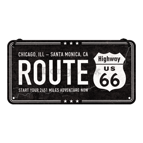 Závesná ceduľa: Route 66 (Chicago - Santa Monica) - 10x20 cm