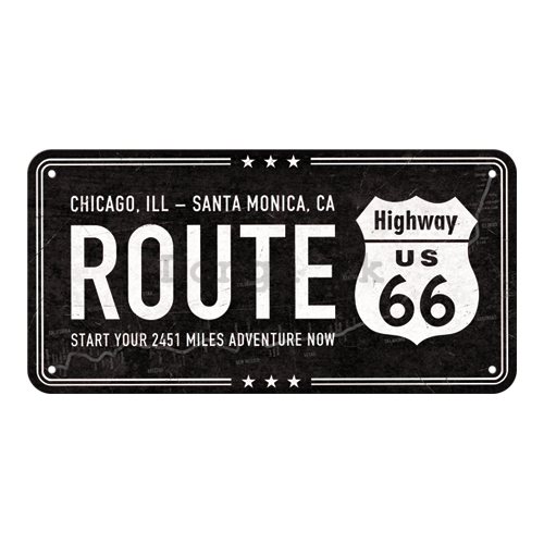 Závesná ceduľa: Route 66 (Chicago - Santa Monica) - 10x20 cm