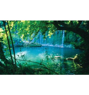 Fototapeta vliesová: Jazero a vodopád - 254x368 cm
