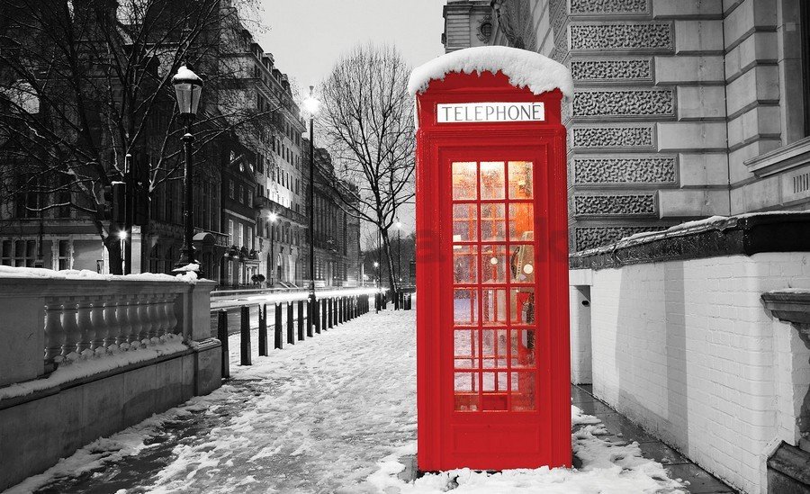 Fototapeta: Londýn (zimná telefónna búdka) - 184x254 cm