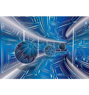 Fototapeta vliesová: 3D Sci-fi tunel (modrý) - 254x368 cm