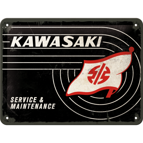 Plechová ceduľa: Kawasaki Service & Maintenance - 15x20 cm