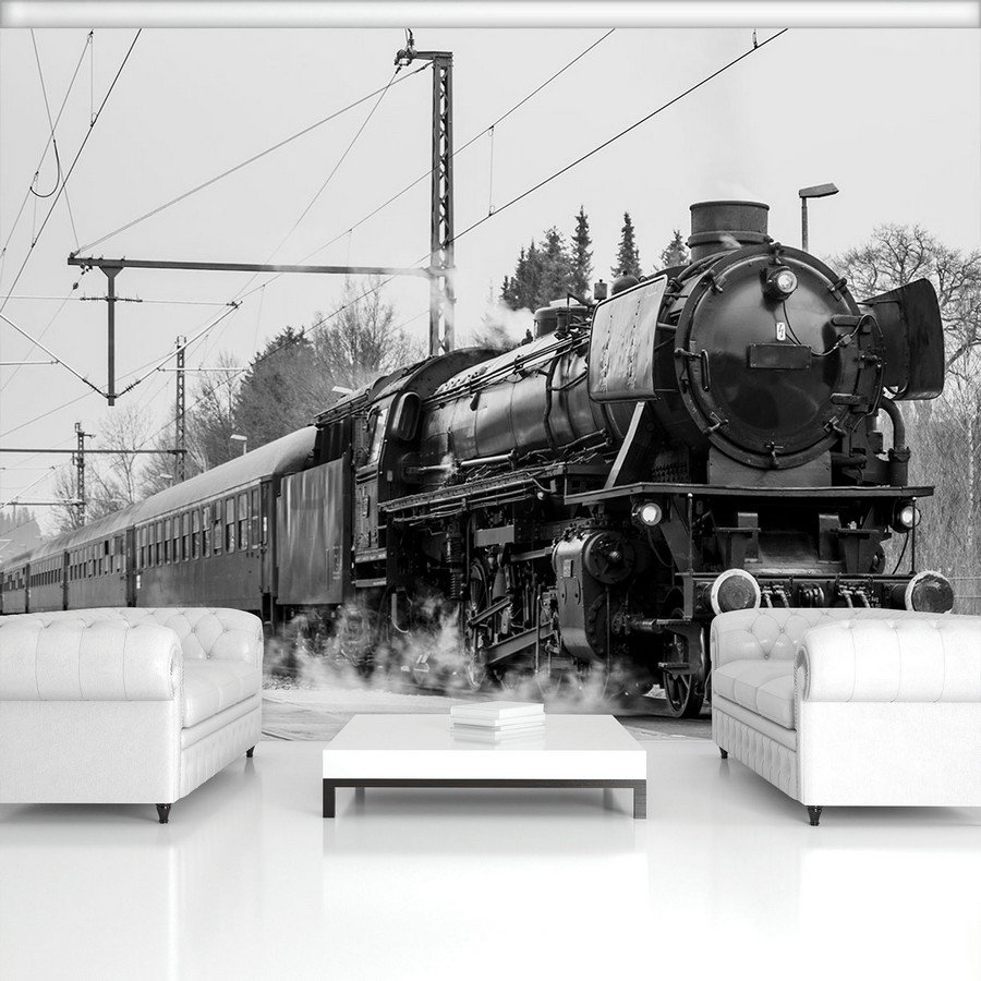 Fototapeta vliesová: Parná lokomotíva (čiernobiele) - 184x254 cm