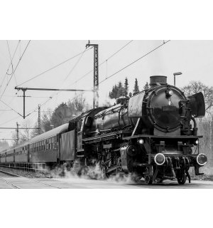 Fototapeta vliesová: Parná lokomotíva (čiernobiele) - 184x254 cm